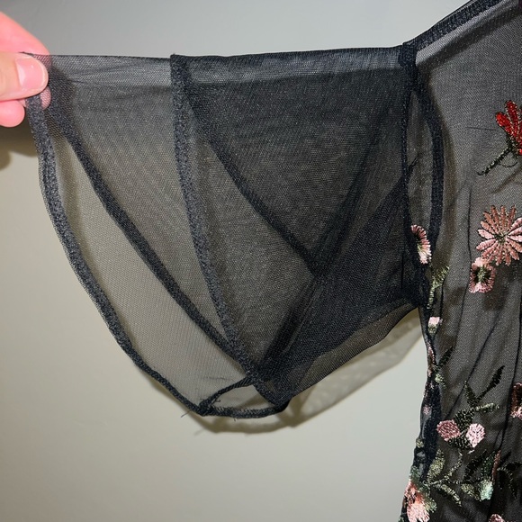 Black Sheer Top with Floral Embroidery - Picture 2 of 5